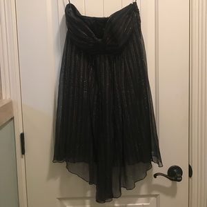 Express strapless black dress w/gold streaks